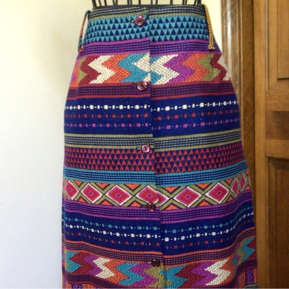 1970S COLORFUL GEOMETRIC MAXI SKIRT-SMALL/MEDIUM - Picture 2 of 4